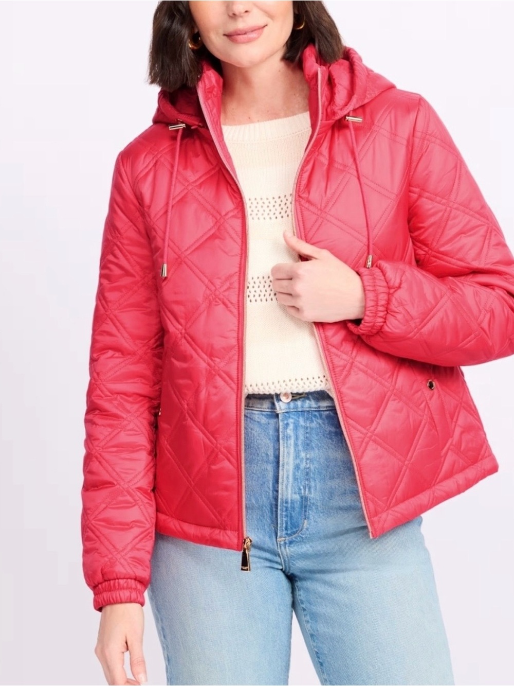 Kate Spade New Water Resistant Quilted Jacket with Removable Hood size XL NWT